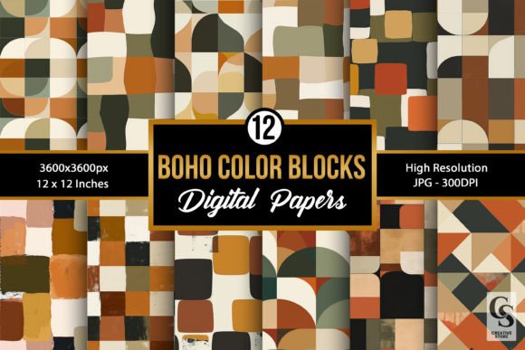 Boho Color Blocks Pattern Digital Papers: Your Design Toolkit