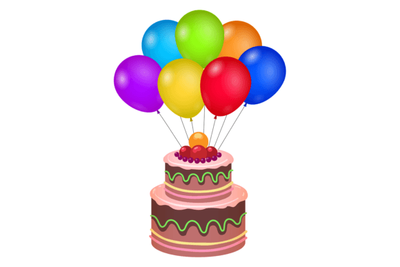 Cake Flying with Color Balloons. Birthda: A Designer's Guide