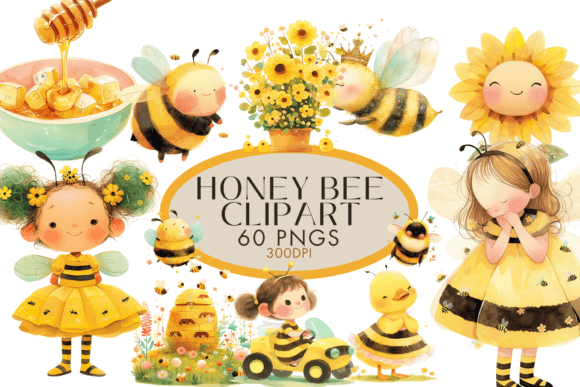 Honey Bee Clipart Bundle: Watercolour C Design Guide