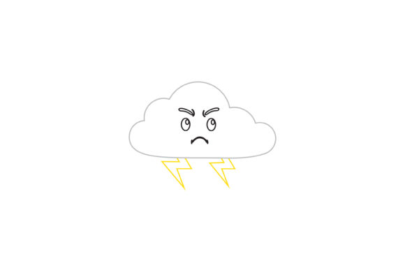 Sky Thunder Cloud Kawaii Cute Color Line: Design Assets