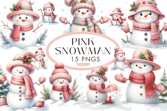 Using Pink Snowman Watercolour Clipart in Your Designs